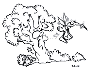 Un arbre et un moustique. coloriage gratuit inspir de la chanson pour les enfants Petit Moustique. Un moustique pique un arbre.