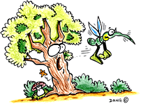 Un arbre et un moustique. Illustration pour enfants un dessin de Dang  imprimer pour travailler une technique particulire de coloriage
