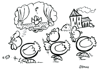 Un dessin de Dang. Une poule rve qu'elle peut chanter  l'opra ou sur une scne de thtre. Coloriages gratuits pour les enfants inspiré de la chanson pour enfants le Rap du Poulailler.