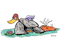 Le canard toune autour de Berlingot le crapaud. Illustrations enfants un dessin de Dang  imprimer pour travailler une technique particulire de coloriage