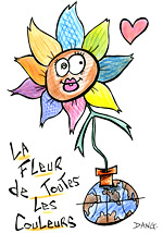 La fleur de toutes les couleurs pour la fête des mères. Cette illustration fantastique est inspirée de la chanson pour enfants La Fleur de toutes les Couleurs. Elle est dessinée et coloriée par l'illustrateur de presse Dang, elle est offerte gratuitement sur coloriages pour enfants.com.