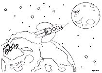 Ce coloriage gratuit vous est offert par Lucie Rydlova, une illustratrice, peintre, sculpteur et infographiste. La lune sourit à l'approche de la fusée, les étoiles brillent dans l'espace. Les sapins restés sur la terre sont un peu tristes. Un coloriage inspiré de la chanson pour enfants de Stéphy Madame Fusée. Les coloriages gratuits de coloriages pour enfants.com