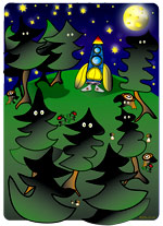 Cette illustration gratuite vous est offerte par Lucie Rydlova, illustratrice pour enfants. Vous pouvez vous inspirer de ce modle. Avec vos crayons de couleurs ou  la peinture, coloriez ou peignez cette fort de sapins, cette fuse dresse prte au dcollage. La lune et les toiles qui brillent dans l'espace. Une illustration inspire de la chanson pour enfants de Stphy Madame Fuse. Les illustration gratuites de coloriages pour enfants.com.