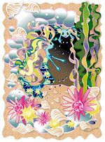 Cette illustration gratuite vous est offerte par Lucie Rydlova, illustratrice pour enfants. Vous pouvez vous inspirer de ce modèle pour votre coloriage. La maison d'une sirène dans une caverne au milieu des rochers, des fleurs, des algues et des coquillages. Les illustration gratuites de coloriages pour enfants.com.