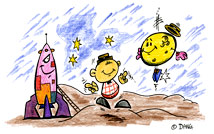 Découverte de la lune à la descente de la fusée. Fantastique. Cette illustration gratuite vous est offerte par Dang, un des meilleurs illustrateur de presse du moment. Vous pouvez vous inspirer de ce modèle. Avec vos crayons de couleurs ou à la peinture, coloriez ou peignez cette illustration de la chanson pour enfants swing la lune.