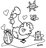 Coloriage de Pâques. Une poule de Pâques vient de pondre un œuf en chocolat par Dang, illustrateur jeunesse. Ce coloriage gratuit vous est offert par Dang, le dessinateur de presse qui dessine pour les enfants. Avec vos crayons de couleurs ou à la peinture, coloriez ou peignez l'illustration d e cette poule de Pâques.