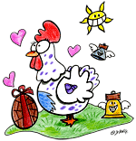 Poule de Pâques. Une Illustration pour Pâques. Une poule de Pâques vient de pondre un œuf en chocolat. Cette illustration gratuite vous est offerte par Dang, un super dessinateur de presse. Vous pouvez vous inspirer de ce modèle. Avec vos crayons de couleurs ou à la peinture, coloriez ou peignez le coloriage qui correspond à cette illustration de cette poule de Pâques.
