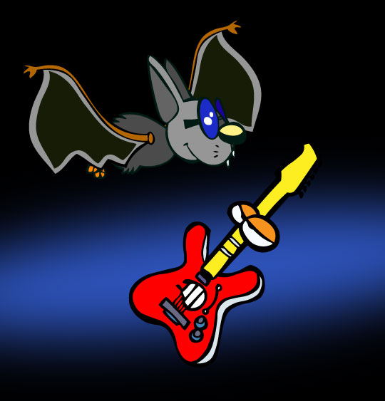 Dessin Chauve-souris, chauve-souris et la guitare dans le ciel, illustrateur Dang