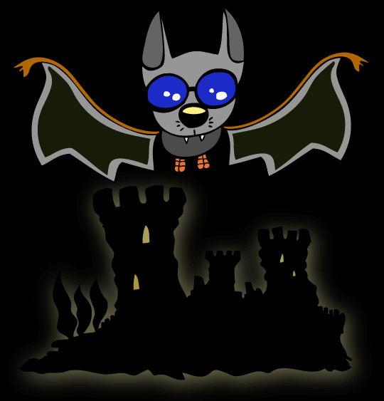 Dessin Chauve-souris, chauve-souris plane au-dessus du château, illustrateur Dang