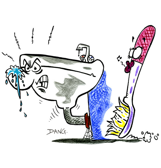 Dessin La Brosse à Dents, le lavabo est énervé, illustrateur Dang