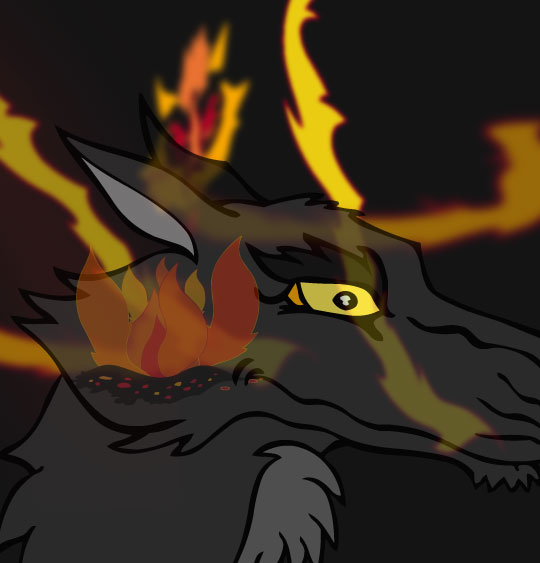 Dessin La Valse des Loups, tête de loup tout feu tout flamme, illustrateur Dang