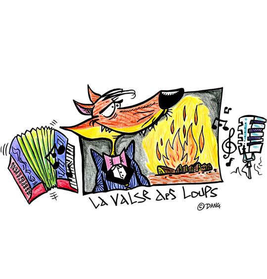 Dessin La Valse des Loups, un loup chanteur en costume, illustrateur Dang