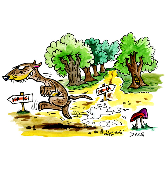 Dessin Le furet, il court dans la forêt, illustrateur Dang