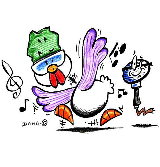 Dessin Le Rap du Poulailler, Le Rap du Poulailler, une poule qui danse, illustrateur Dang