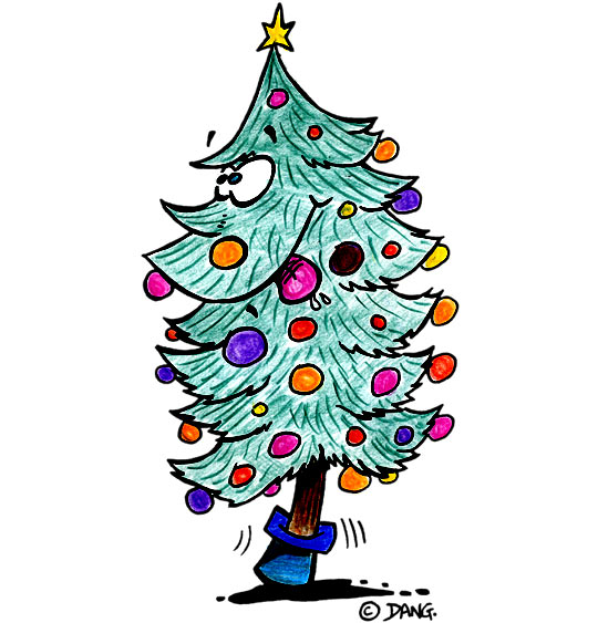 Dessin de Noël, le sapin de Noël qui tire la langue, illustrateur Dang