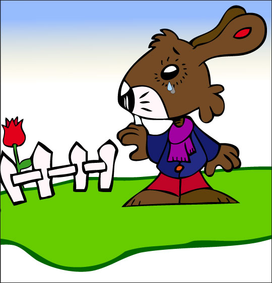 Dessin Mon petit lapin a bien du chagrin, dans le jardin, illustrateur Dang