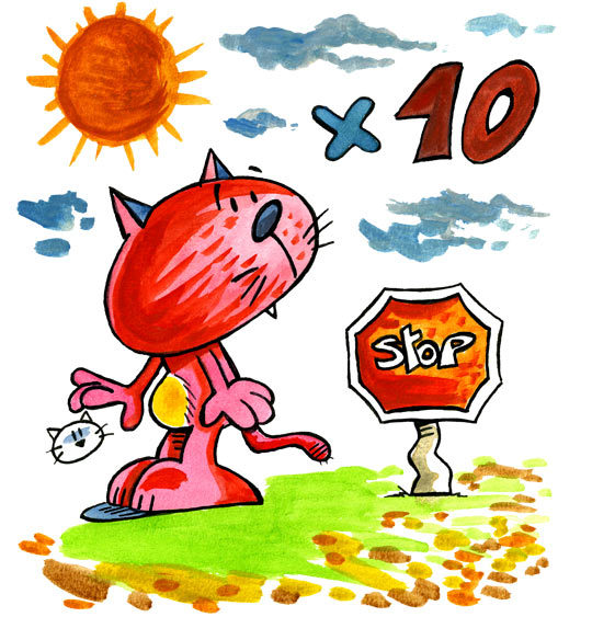 Dessin Stop Chat suffit, un petit chat tout rouge, illustrateur Dang